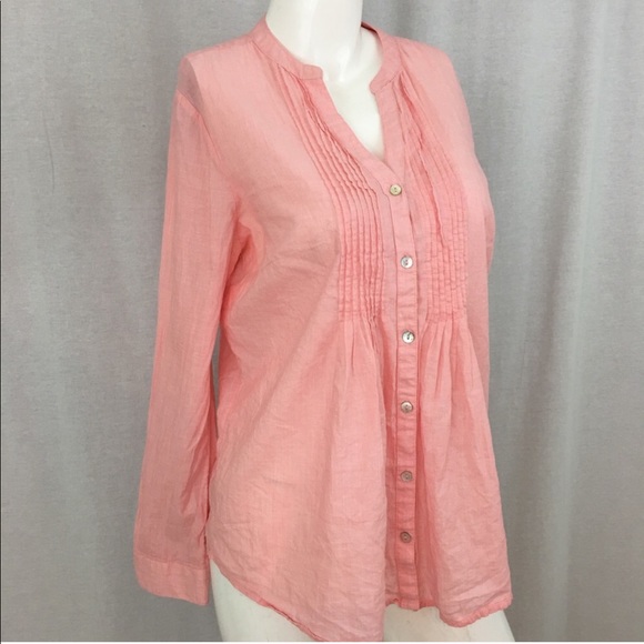 SOLD Large BLL NY Collarless Pleated Button Up Top - Picture 5 of 8
